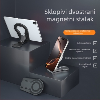 Stolna držač za telefon i tablet s dvostrukim magnetskim držanjem, okretno i sklopivo, s tri razine podešavanja