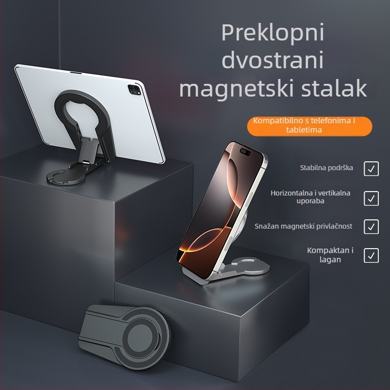 Stolna držač za telefon i tablet s dvostrukim magnetskim držanjem, okretno i sklopivo, s tri razine podešavanja