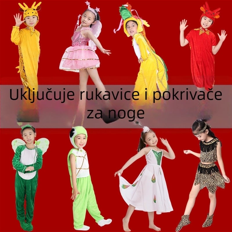 Dječji kostim za nastupe s životinjama — crtani stil, gusta baršunasta tkanina, poliester