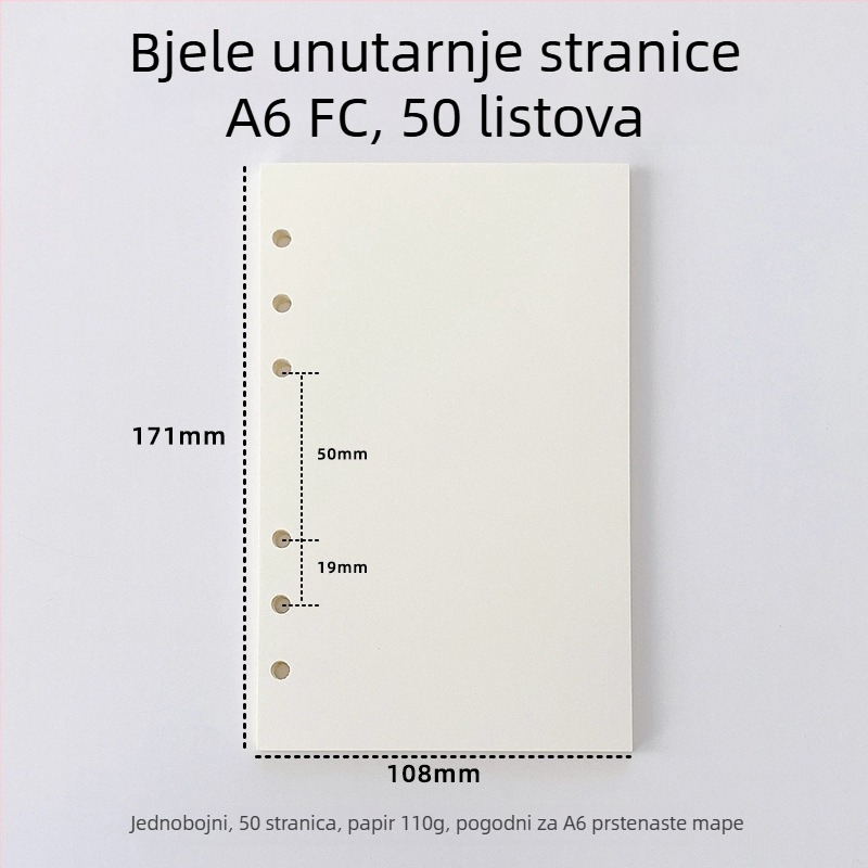 Refil za bilježnicu s praznim unutarnjim stranicama, papir