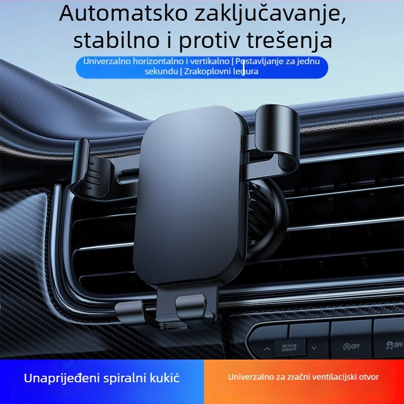 Držač za telefon u automobilu od aluminijske legure s gravitacijskim držačem za ventilaciju i navigaciju s velikim zaslonom