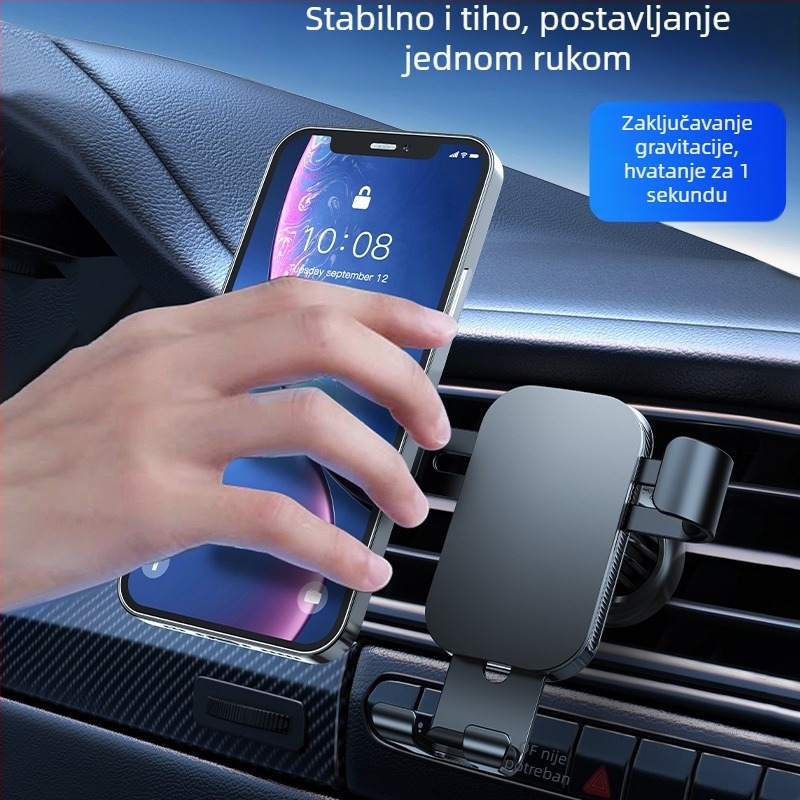 Držač za telefon u automobilu od aluminijske legure s gravitacijskim držačem za ventilaciju i navigaciju s velikim zaslonom