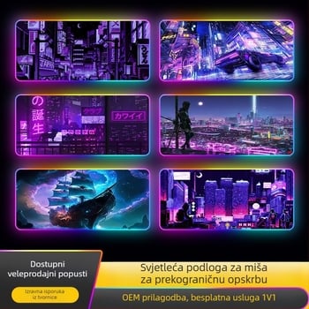 RGB svijetleća stolna podloga s podrškom za zglob, gumo-tekstilni materijal, prijenos topline, tisak logotipa dostupan