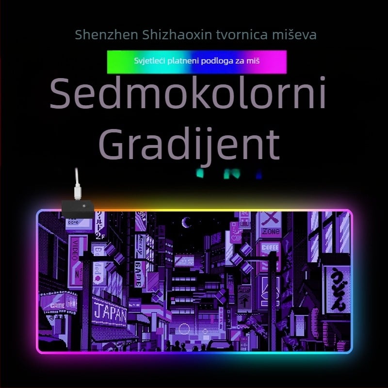 RGB svijetleća stolna podloga s podrškom za zglob, gumo-tekstilni materijal, prijenos topline, tisak logotipa dostupan