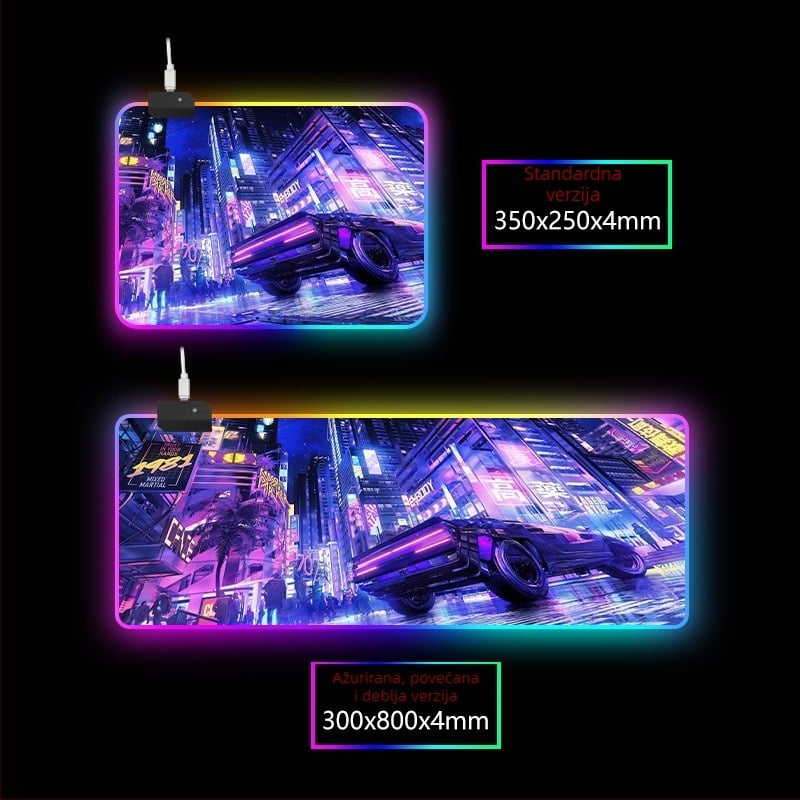 RGB svijetleća stolna podloga s podrškom za zglob, gumo-tekstilni materijal, prijenos topline, tisak logotipa dostupan