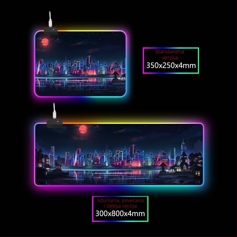 RGB svijetleća stolna podloga s podrškom za zglob, gumo-tekstilni materijal, prijenos topline, tisak logotipa dostupan