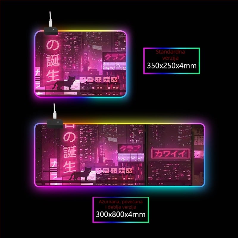 RGB svijetleća stolna podloga s podrškom za zglob, gumo-tekstilni materijal, prijenos topline, tisak logotipa dostupan