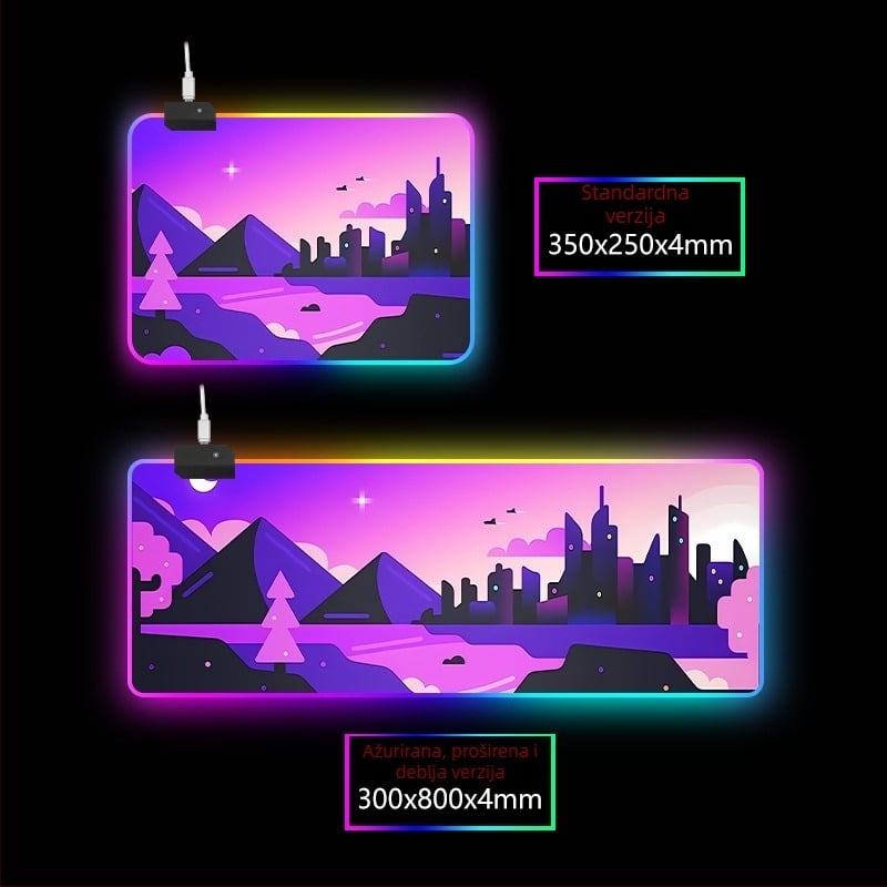 RGB svijetleća stolna podloga s podrškom za zglob, gumo-tekstilni materijal, prijenos topline, tisak logotipa dostupan