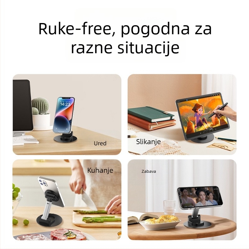 Magnetski stolni držač za telefon s 360° rotacijom, kompatibilan s MagSafe tabletima, izrađen od aluminijske legure