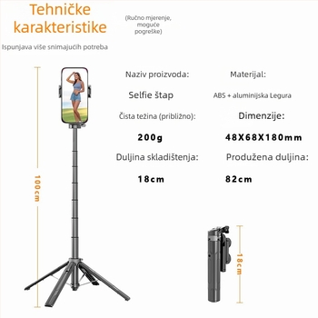 Selfie štap tripod – mini, proširivi četveronožni stalak, Bluetooth daljinski upravljač, legura JC-31