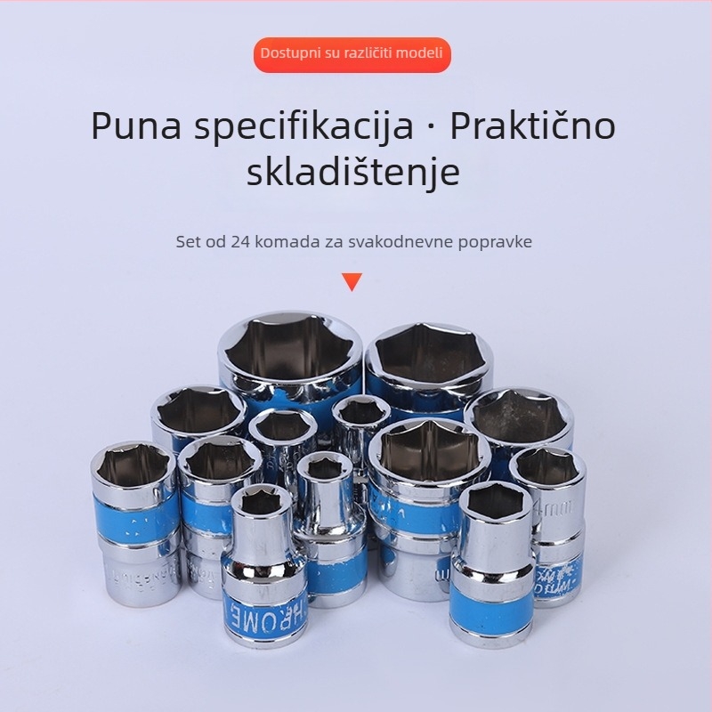 24-djelni set alata za auto popravke od krom-vanadijske čelika, marke Saint qin; kutija alata; pogodna za kućno održavanje, popravke automobila, motocikla i bicikla; namijenjeno mehaničkim popravcima.