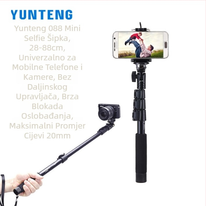 Yunteng 188 Prijenosni selfie stativ sa jednim nogom, Bluetooth daljinski upravljač, aluminijska legura