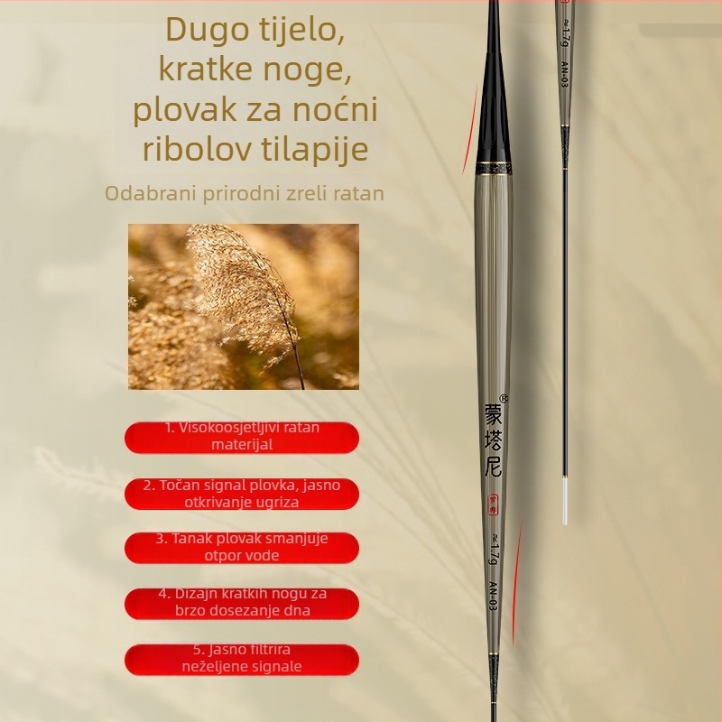 Montani LED noćna plovka za ribolov s indikatorom ugriza, mijenja boju, kratka noga, dugo tijelo, dvostruka upotreba dan/noć za šarane