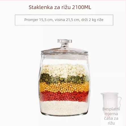 Staklena posuda za skladištenje žitarica i suhog voća, kružnog oblika s hermetičnim poklopcem