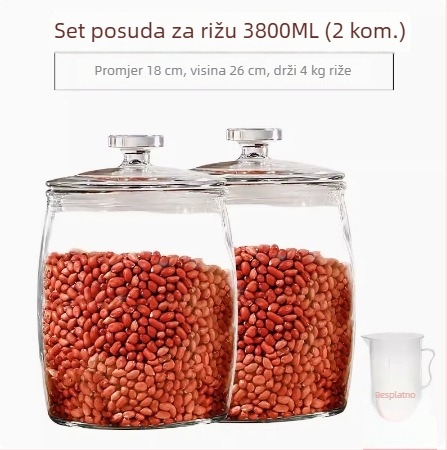 Staklena posuda za skladištenje žitarica i suhog voća, kružnog oblika s hermetičnim poklopcem