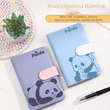 Bilježnica s pandinim kopčom, karikaturnim omotom, šivano povezivanje, umjetna koža, Dowling papir, 80 g/m², 100–200 stranica
