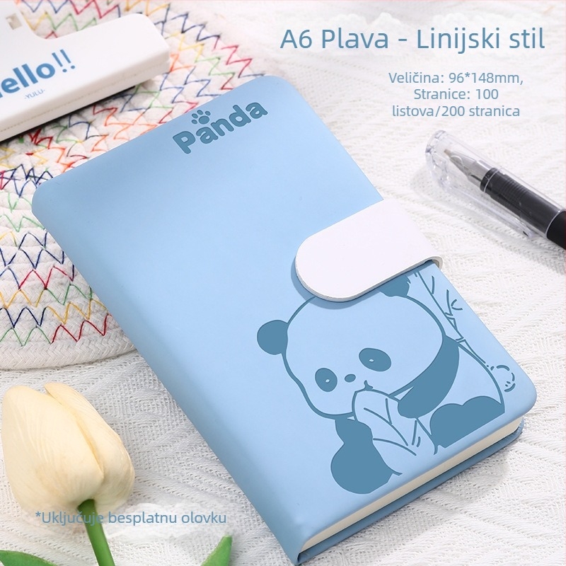 Bilježnica s pandinim kopčom, karikaturnim omotom, šivano povezivanje, umjetna koža, Dowling papir, 80 g/m², 100–200 stranica