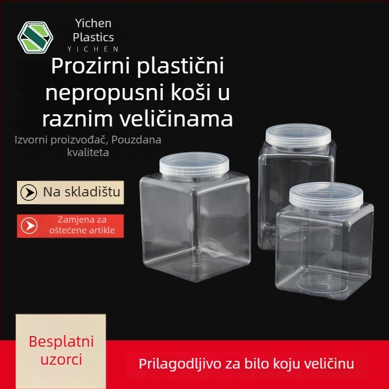 Kvadratna plastična boca za pohranu sa širokim otvorom i vijčanim poklopcem, PP/PET, prilagodljiva zapremina