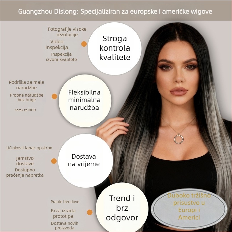 Paruka Lace Front 13x3, dugi ravni pramenovi s srednjom podjelom i kosim fringeom, vlakna otporna na toplinu, model xwy-0291