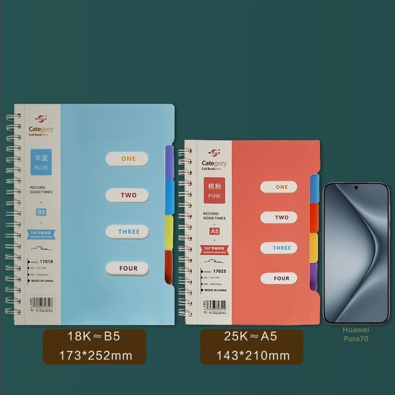 Debeli spiralno vezani bilježnica za klasifikaciju s odjeljivačima stranica – poklon za školske prijatelje