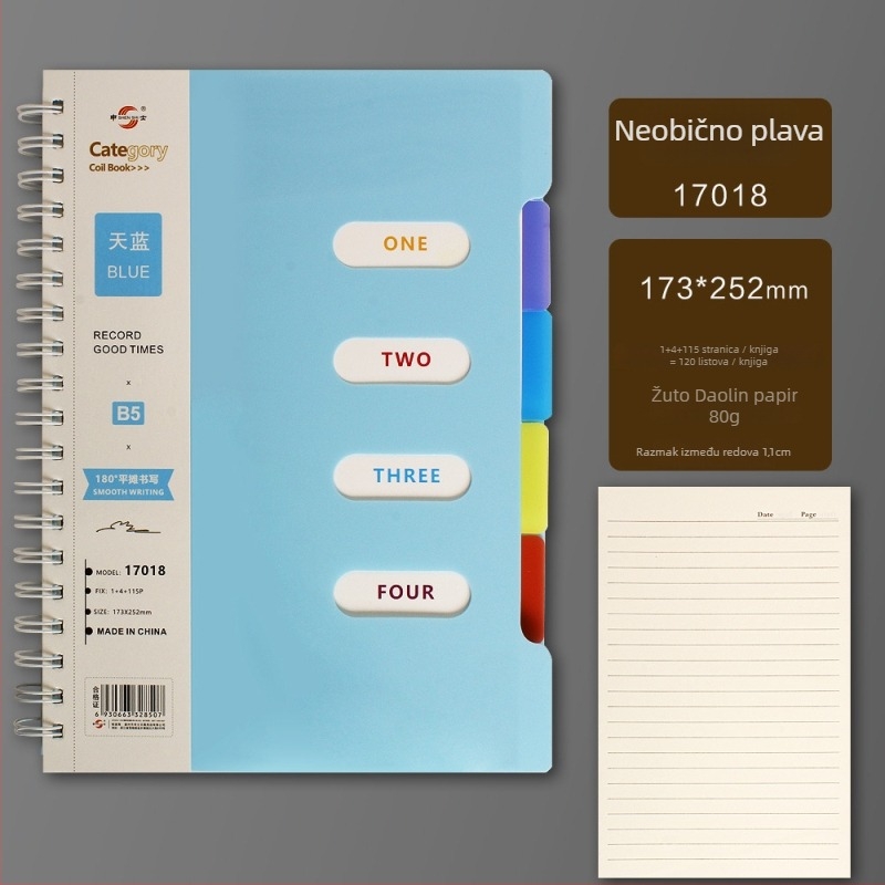 Debeli spiralno vezani bilježnica za klasifikaciju s odjeljivačima stranica – poklon za školske prijatelje