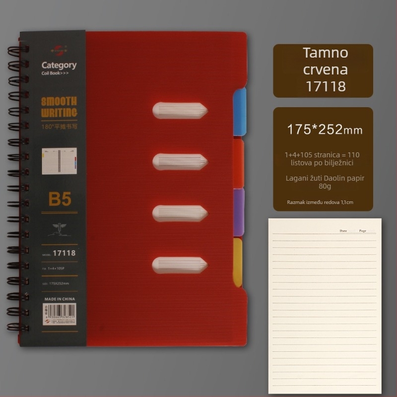 Debeli spiralno vezani bilježnica za klasifikaciju s odjeljivačima stranica – poklon za školske prijatelje