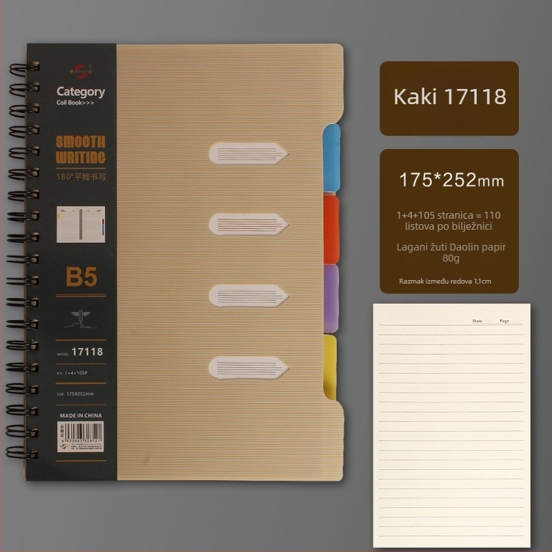 Debeli spiralno vezani bilježnica za klasifikaciju s odjeljivačima stranica – poklon za školske prijatelje