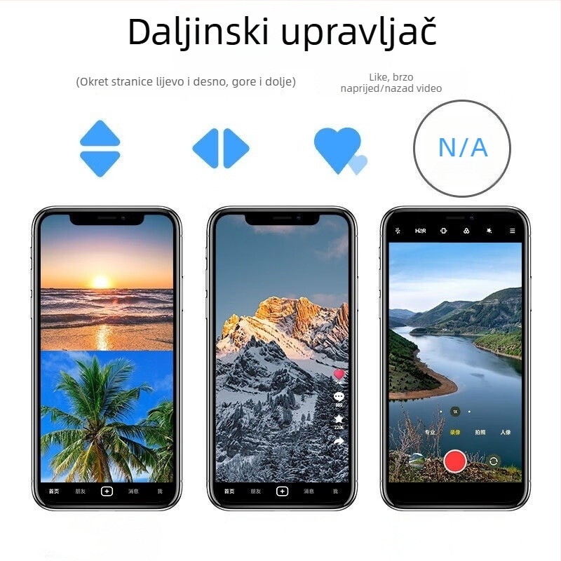 Prijenosni Bluetooth daljinski upravljač za pametni telefon s načinom Selfie, upravljanje okidačem, pomicanje videa i funkcija Like