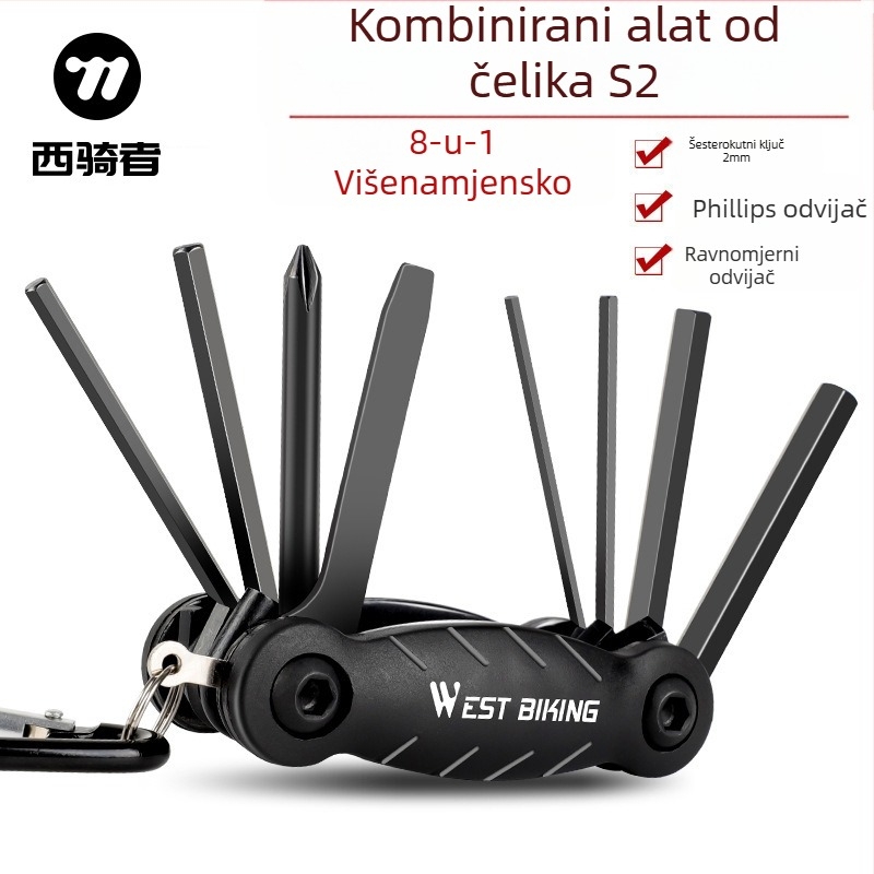 Set alata za popravak bicikla – višenamjenski šestero-kotni odvijači, S2 čelik, dodaci za planinska bicikla, WEST BIKING, privatna etiketa dostupna