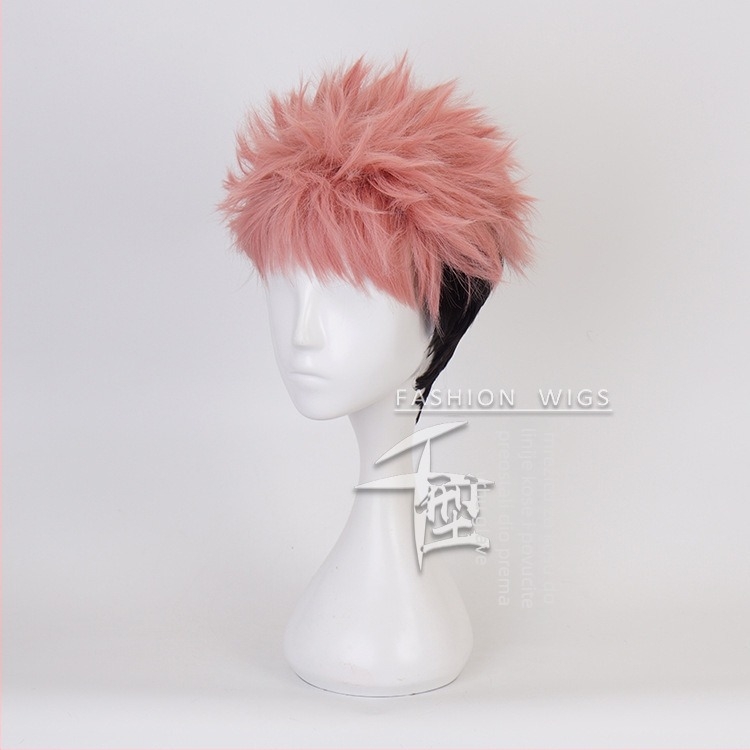 Cosplay perika Jujutsu Kaisen Yuji Itadori, ružičasto-narančasta boja, s obrnuto kovrčavim stilom