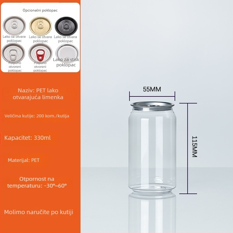 PET plastična boca za napitke s velikim otvorom, model 202#, tiskano logo, kapaciteti 500 ml / 330 ml / 360 ml