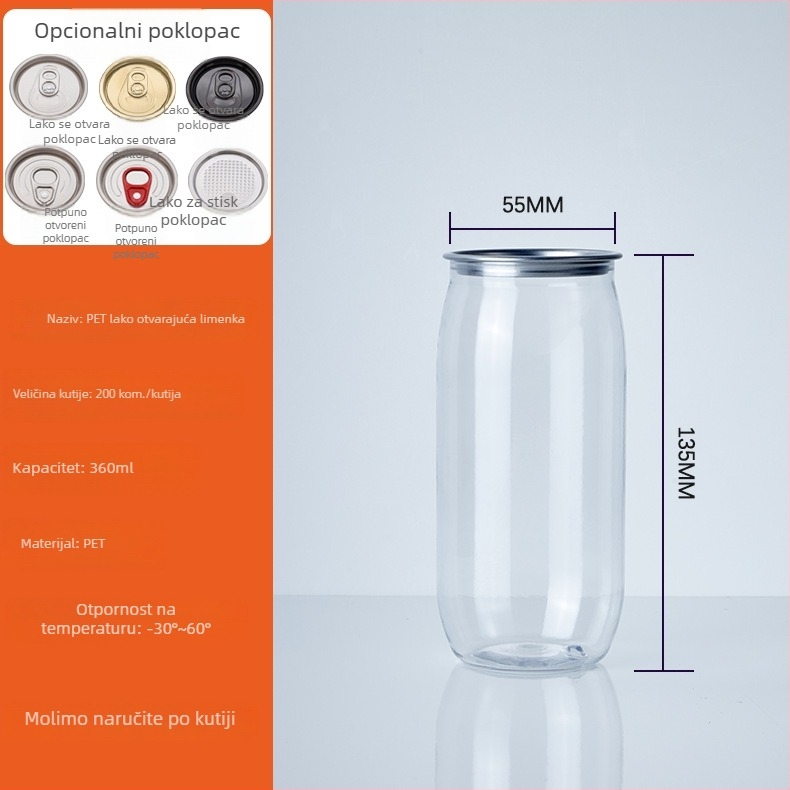 PET plastična boca za napitke s velikim otvorom, model 202#, tiskano logo, kapaciteti 500 ml / 330 ml / 360 ml