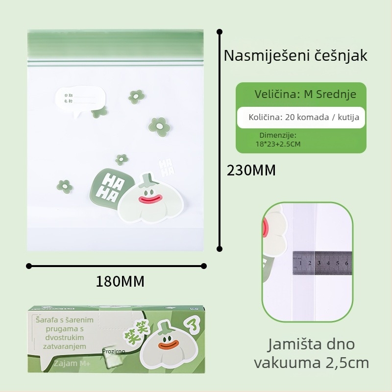 Vrećica za hranu s dvostrukim rebrima, samouzavareno, za hladnjak, zgušnjena