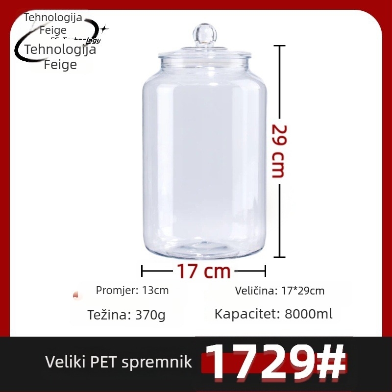 PET plastični spremnik za pohranu s poklopcem od silikonskog prstena, proizveden blow molding tehnikom, kapacitet 4000–8000 ml