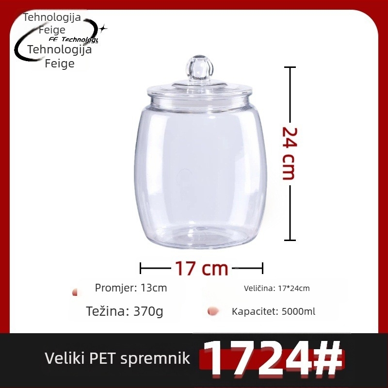 PET plastični spremnik za pohranu s poklopcem od silikonskog prstena, proizveden blow molding tehnikom, kapacitet 4000–8000 ml