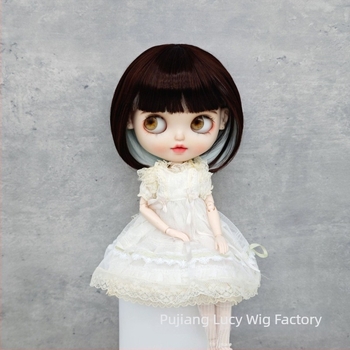 Lucy wig za Blythe lutku s bangs, dvobojna bob frizura, kratka kosa