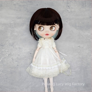 Lucy wig za Blythe lutku s bangs, dvobojna bob frizura, kratka kosa
