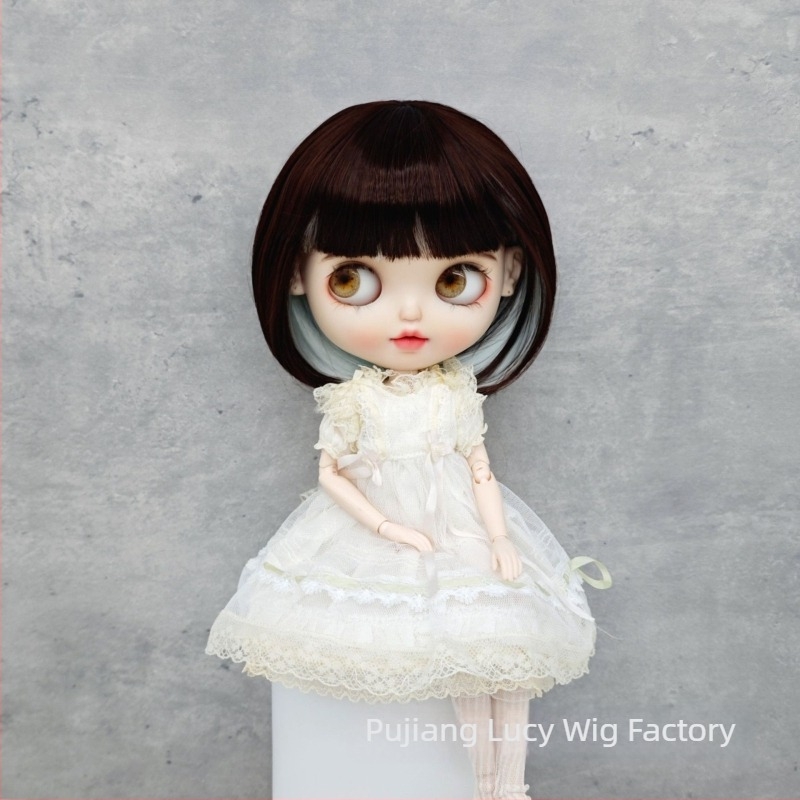 Lucy wig za Blythe lutku s bangs, dvobojna bob frizura, kratka kosa