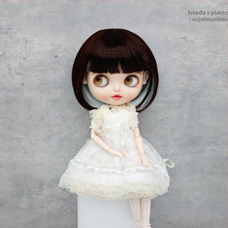 Lucy wig za Blythe lutku s bangs, dvobojna bob frizura, kratka kosa