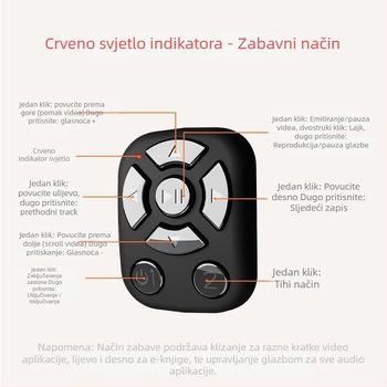 Prsten Bluetooth daljinski za selfie i video, model J6PRO, ABS kućište, baterija 40mAh, bežični domet 10 m, Micro sučelje