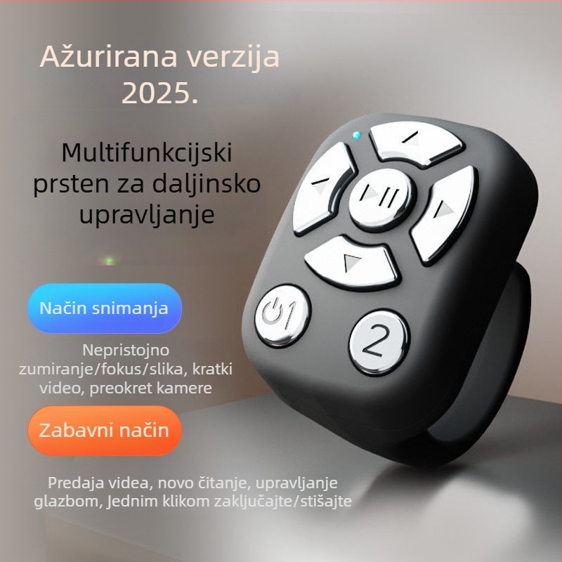 Prsten Bluetooth daljinski za selfie i video, model J6PRO, ABS kućište, baterija 40mAh, bežični domet 10 m, Micro sučelje