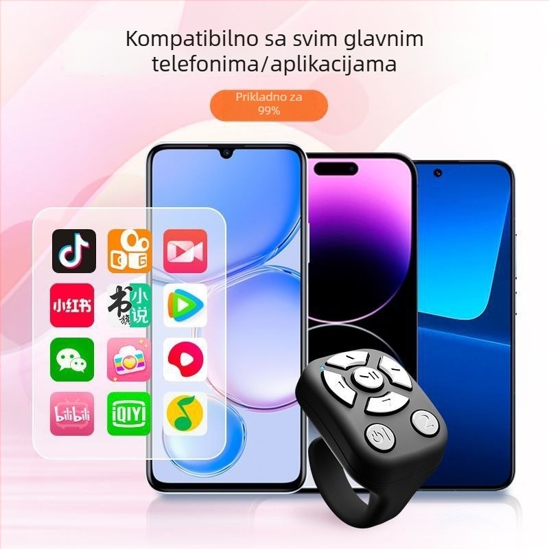 Prsten Bluetooth daljinski za selfie i video, model J6PRO, ABS kućište, baterija 40mAh, bežični domet 10 m, Micro sučelje