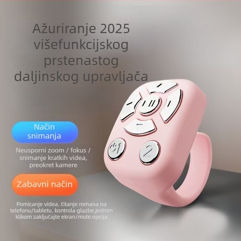 Prsten Bluetooth daljinski za selfie i video, model J6PRO, ABS kućište, baterija 40mAh, bežični domet 10 m, Micro sučelje