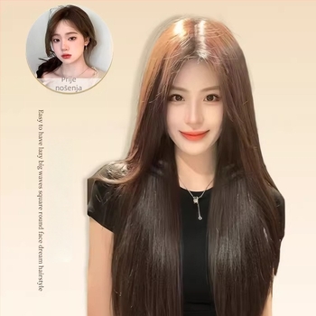 Perika za žene - prirodan stil, kosa od visoko temperaturne svile, polu-mehanička obrada, kosa s srednjom razdjeljkom i ravna, oblikovanje lica
