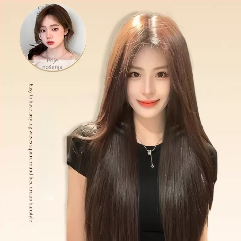 Perika za žene - prirodan stil, kosa od visoko temperaturne svile, polu-mehanička obrada, kosa s srednjom razdjeljkom i ravna, oblikovanje lica