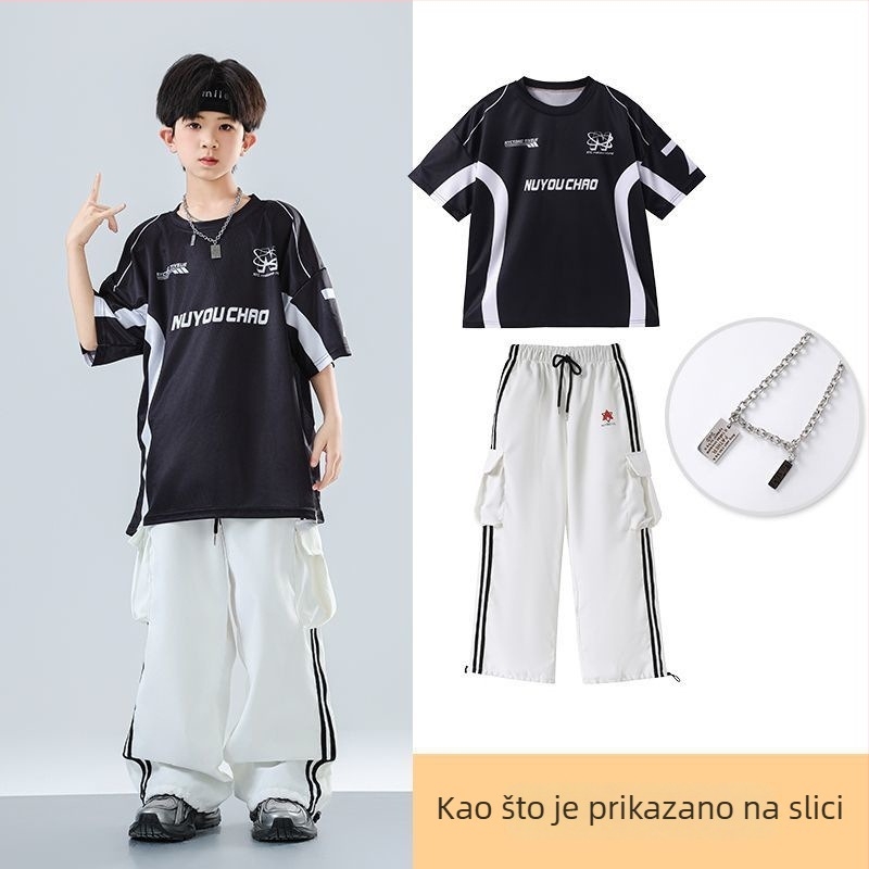 Dječji set za ulični hip-hop ples – unisex, ljeto 2025, brzo se suši materijal, acetatno vlakno, hip-hop stil