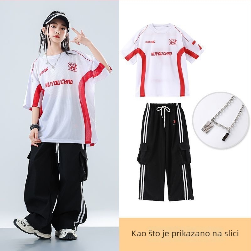 Dječji set za ulični hip-hop ples – unisex, ljeto 2025, brzo se suši materijal, acetatno vlakno, hip-hop stil