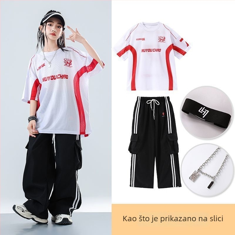 Dječji set za ulični hip-hop ples – unisex, ljeto 2025, brzo se suši materijal, acetatno vlakno, hip-hop stil