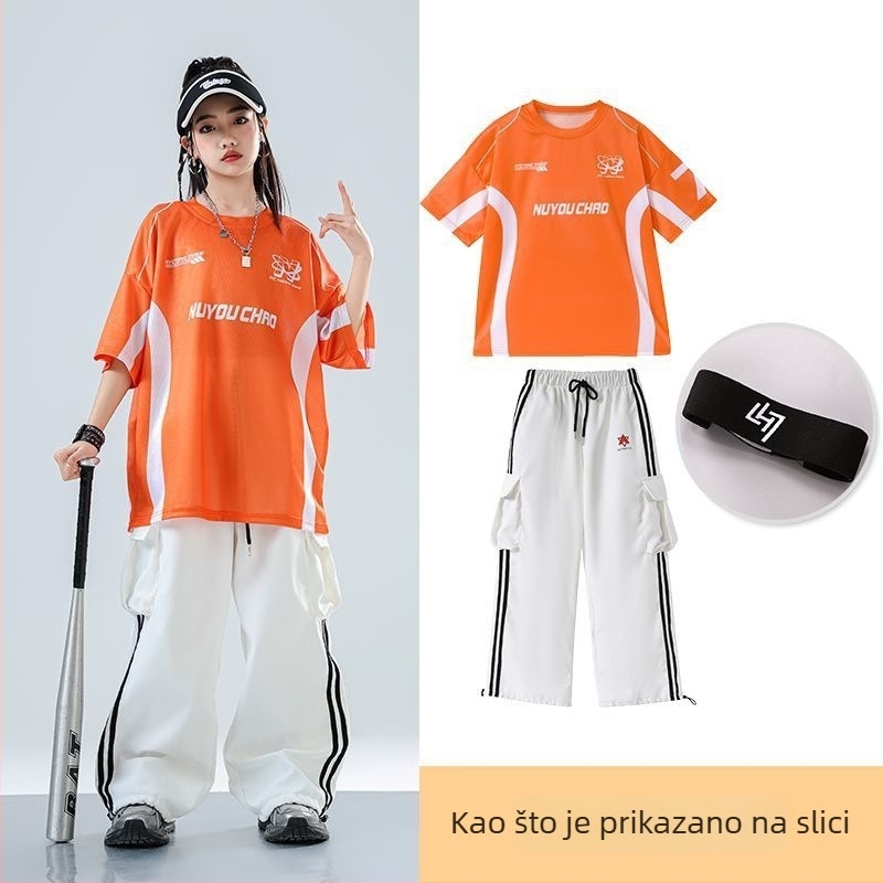 Dječji set za ulični hip-hop ples – unisex, ljeto 2025, brzo se suši materijal, acetatno vlakno, hip-hop stil