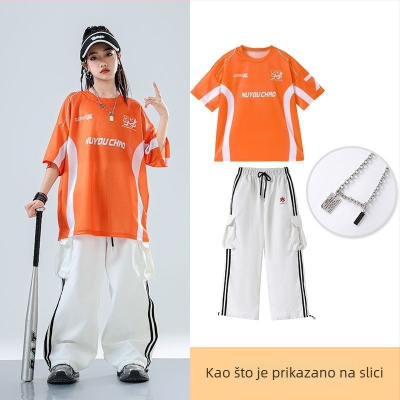 Dječji set za ulični hip-hop ples – unisex, ljeto 2025, brzo se suši materijal, acetatno vlakno, hip-hop stil